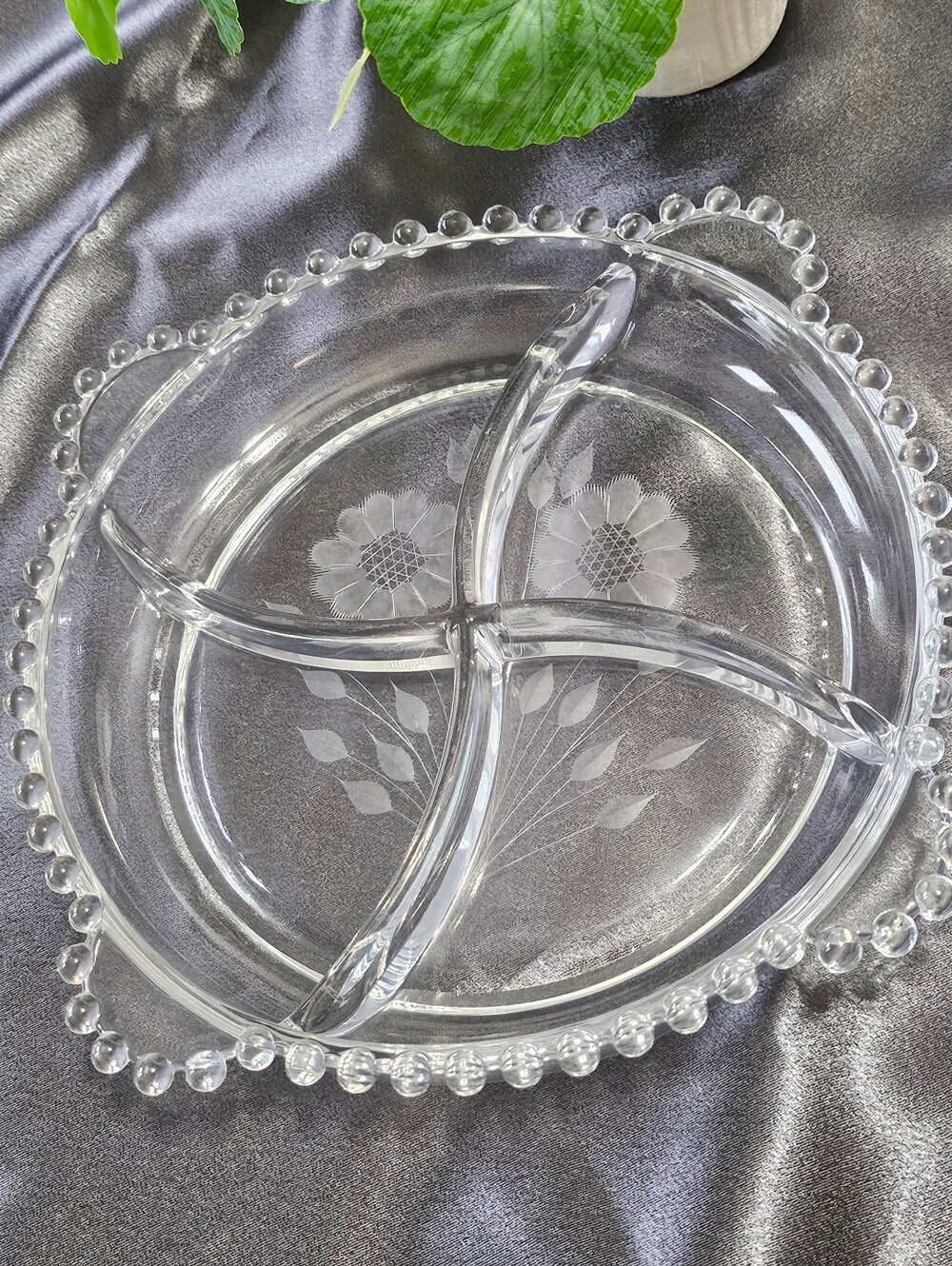 Vintage Imperial Glass Candlewick 4-Section Serving Tray